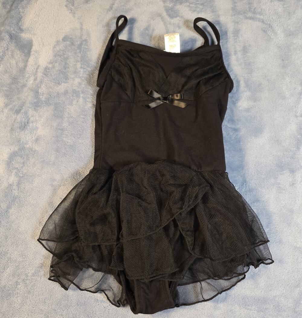 Freestyle Danskin Girls 7/8 Black Ballet Leotard Tutu Dance Dress Costume